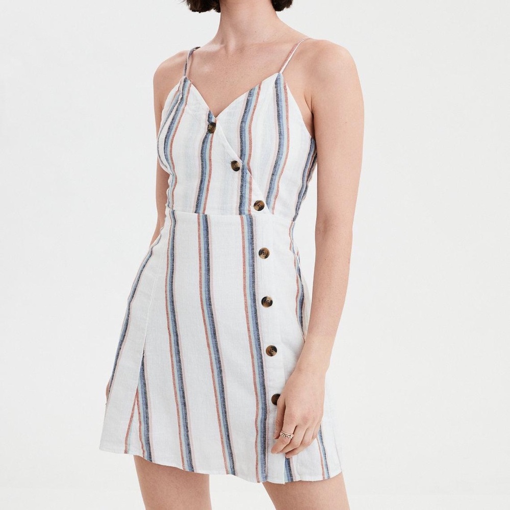 American Eagle Striped Button Down Wrap Dress